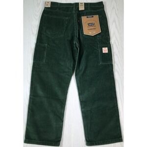 Levi's 568 Carpenter Pants Mens 34x30 Green Corduroy Loose Straight Workwear New